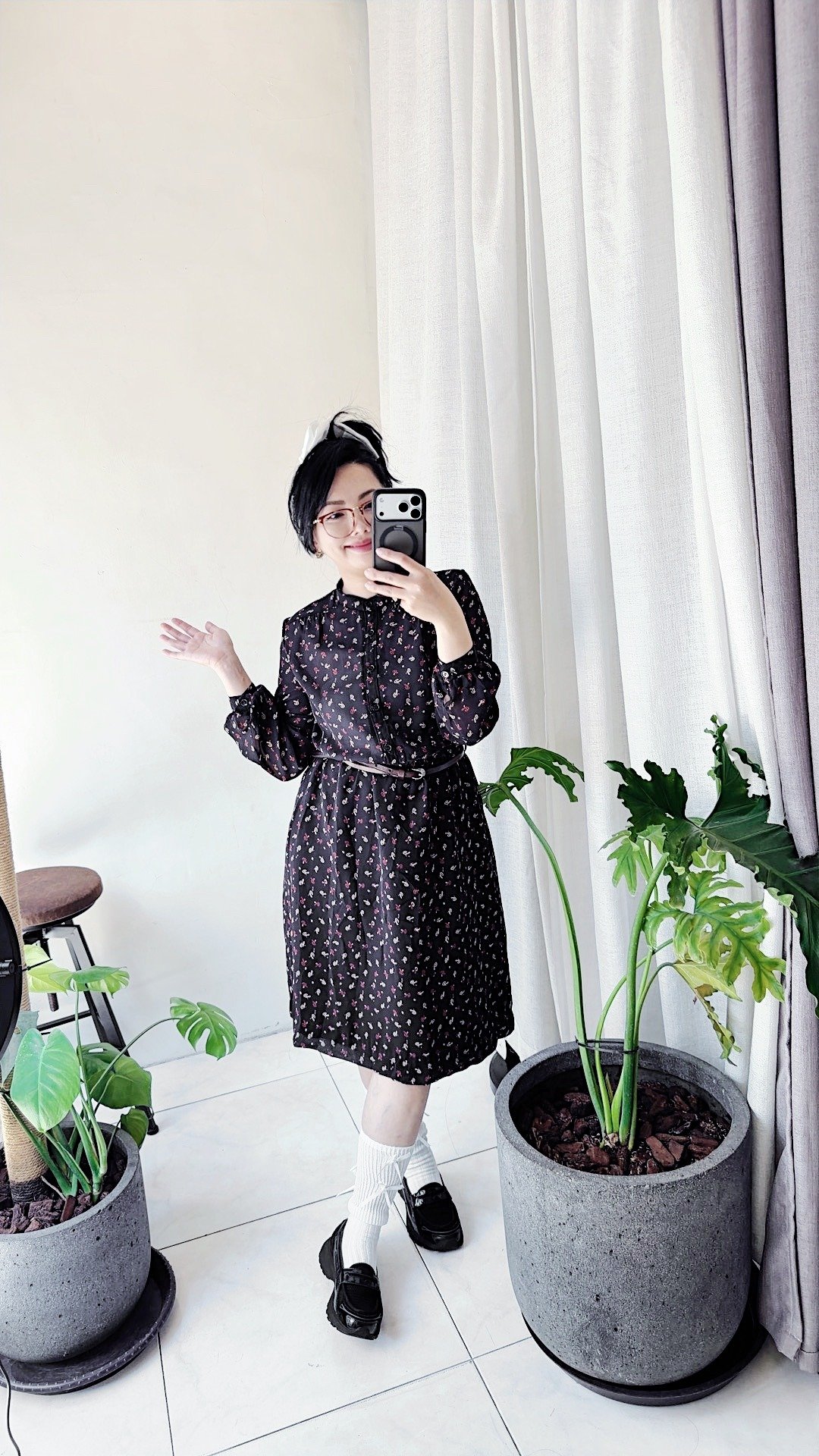 暗夜黑纺纱满版结绳图腾 长裙洋装连身裙连衣裙古着ドレス Dress - 洋装/连衣裙 - 聚酯纤维 黑色
