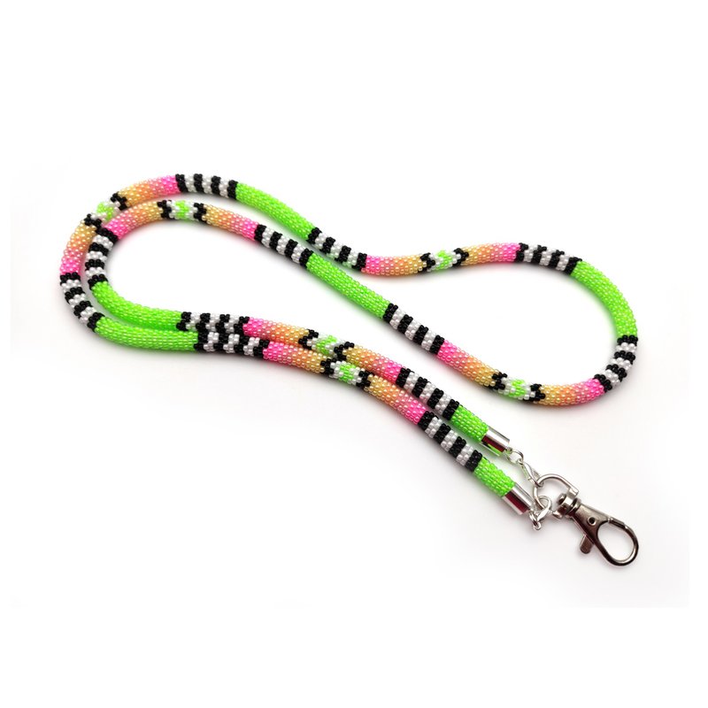 Teacher lanyard for badge, Woman beaded lanyard, Green and pink lanyard - 挂绳/吊绳 - 玻璃 绿色
