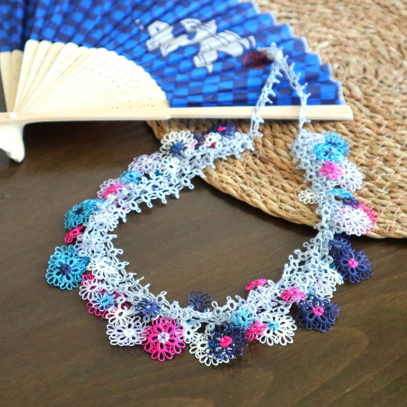 梭织花边项链[烟火]青金石 - 项链 - 其他人造纤维 蓝色