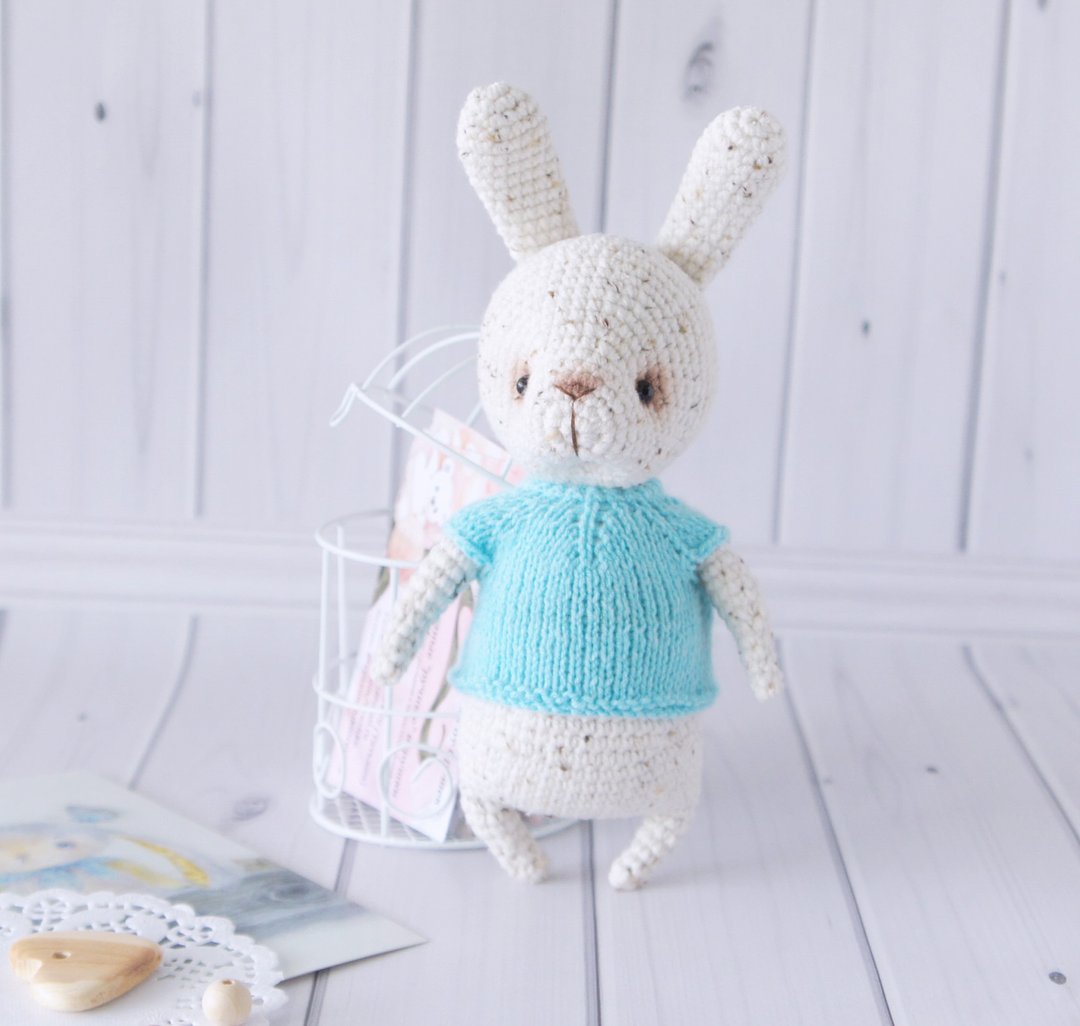White Bunny doll with clothes, Forest stuffed animal, Woodland Nursery Decor toy - 玩具/玩偶 - 棉．麻 白色
