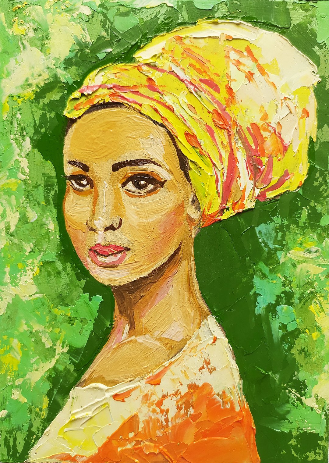 Portrait of an African woman in a headscarf oil painting impasto original art - 墙贴/壁贴 - 其他材质 绿色