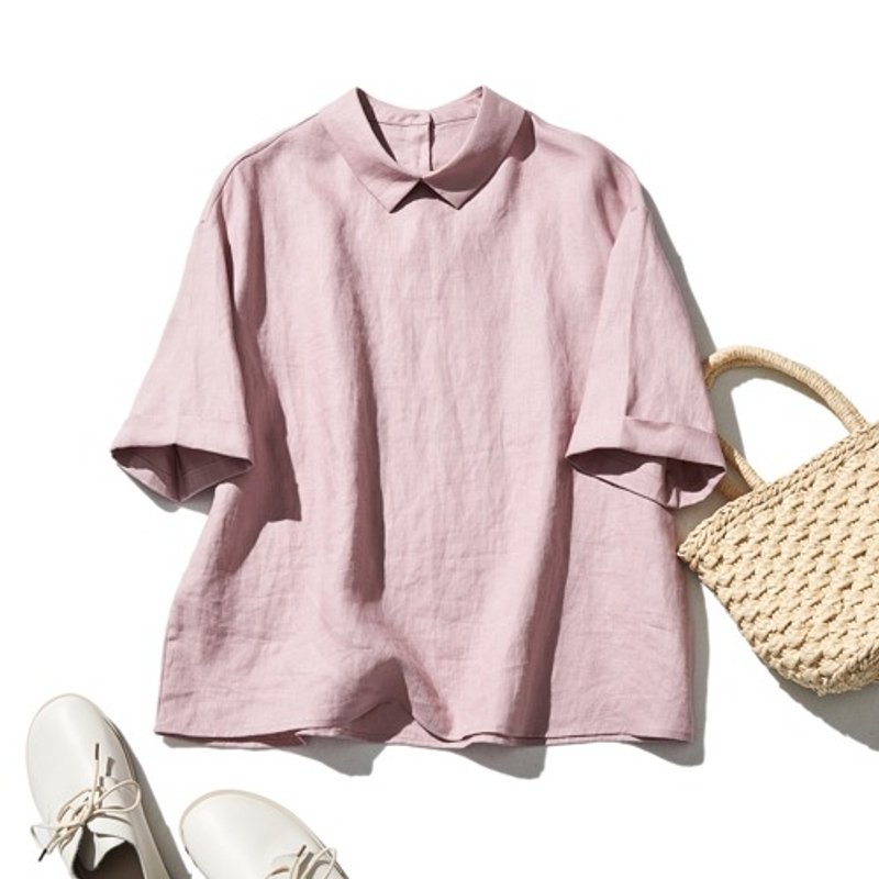 5分袖套头衫，质感轻盈又时髦，选用100%亚麻，颜色为淡藤色230707-2 - 女装上衣 - 其他材质 
