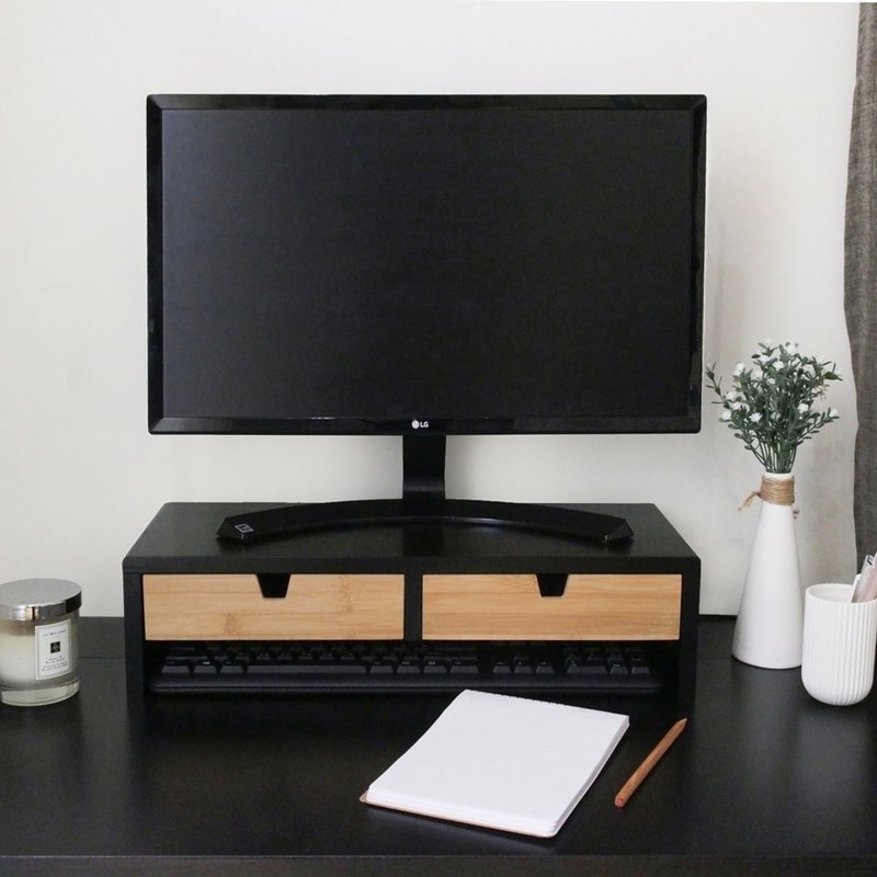 竹木附抽电脑屏幕架-黑色/居家收纳 - 收纳用品 - 木头 黑色