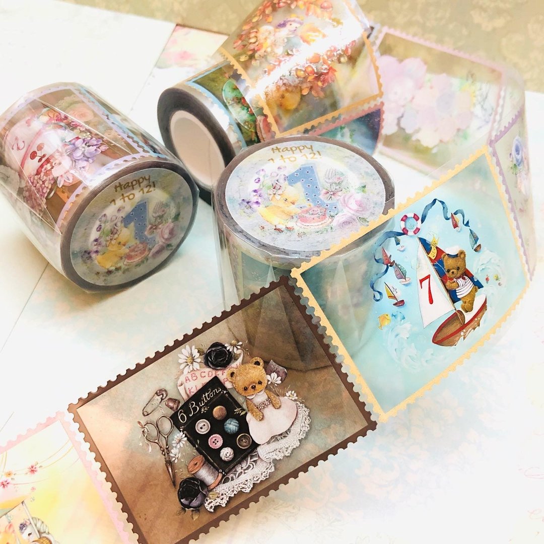5CM水彩PET白墨纸胶带(5米或10米)【Happy 1 to 12!】 - 纸胶带 - 塑料 多色