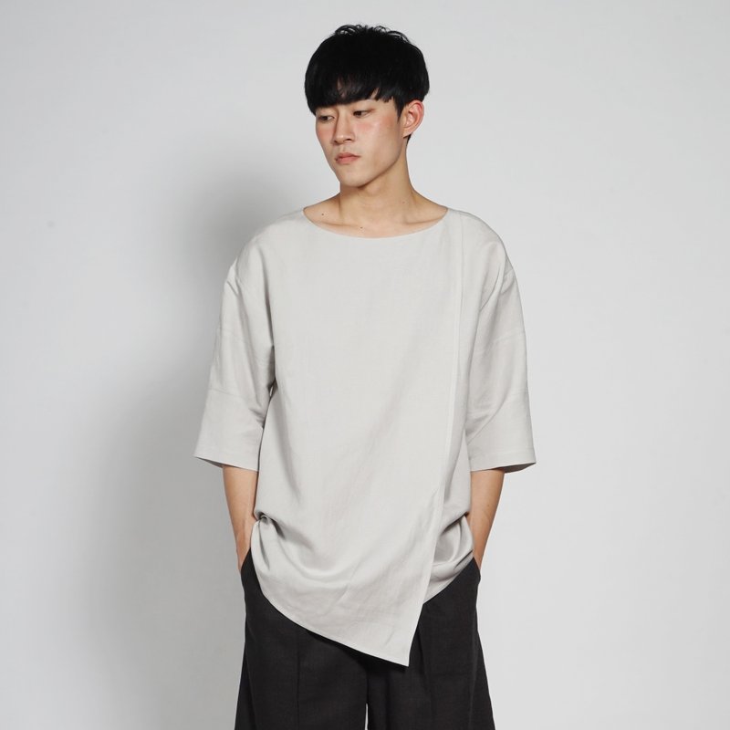 黑白切 17SS 前片重叠式休闲上衣 浅灰 - 男装上衣/T 恤 - 棉 灰色