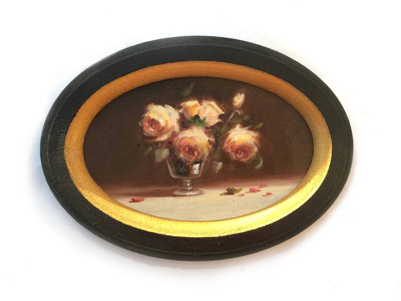 裱框花卉画仿古风格花束静物金色圆框古典风格 - 墙贴/壁贴 - 其他材质 粉红色