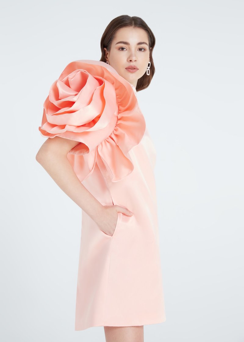 Ori flower dress cocktail party dress mini dress for women - 洋装/连衣裙 - 聚酯纤维 橘色