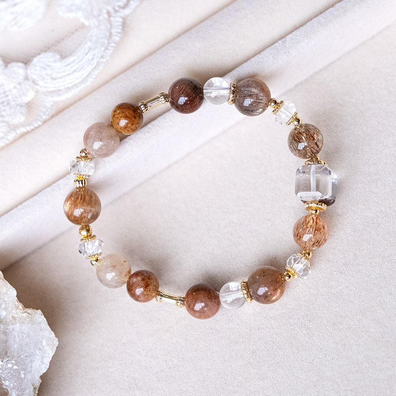 午后时光。红幽灵 金骨干 黑金超 白水晶手链。贵人运强!招财开运 - 手链/手环 - 水晶 卡其色