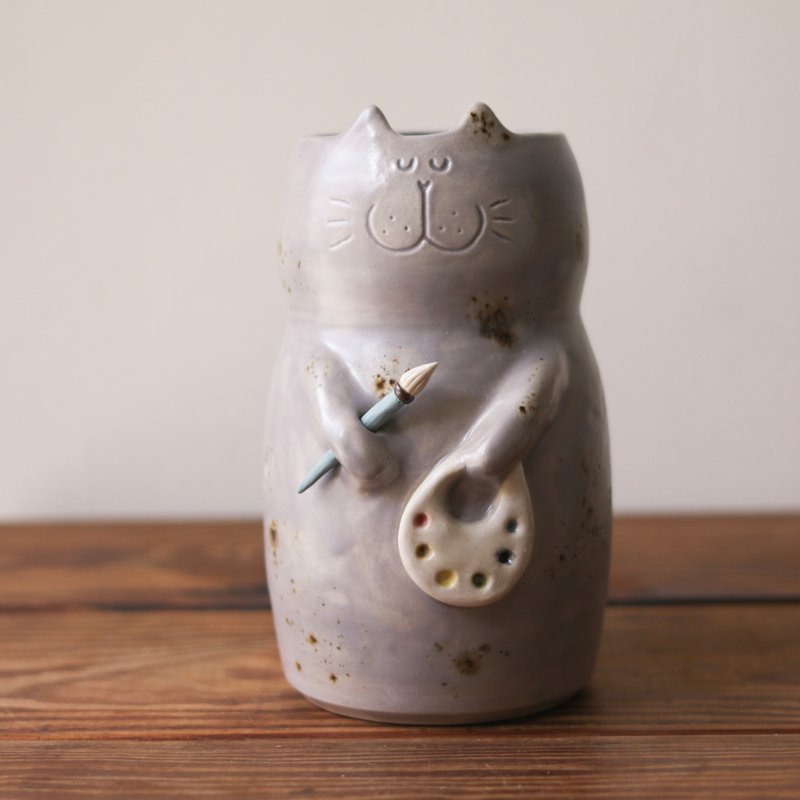 画家 吉普猫 花器 丨 餐具置物罐 - 花瓶/陶器 - 瓷 咖啡色