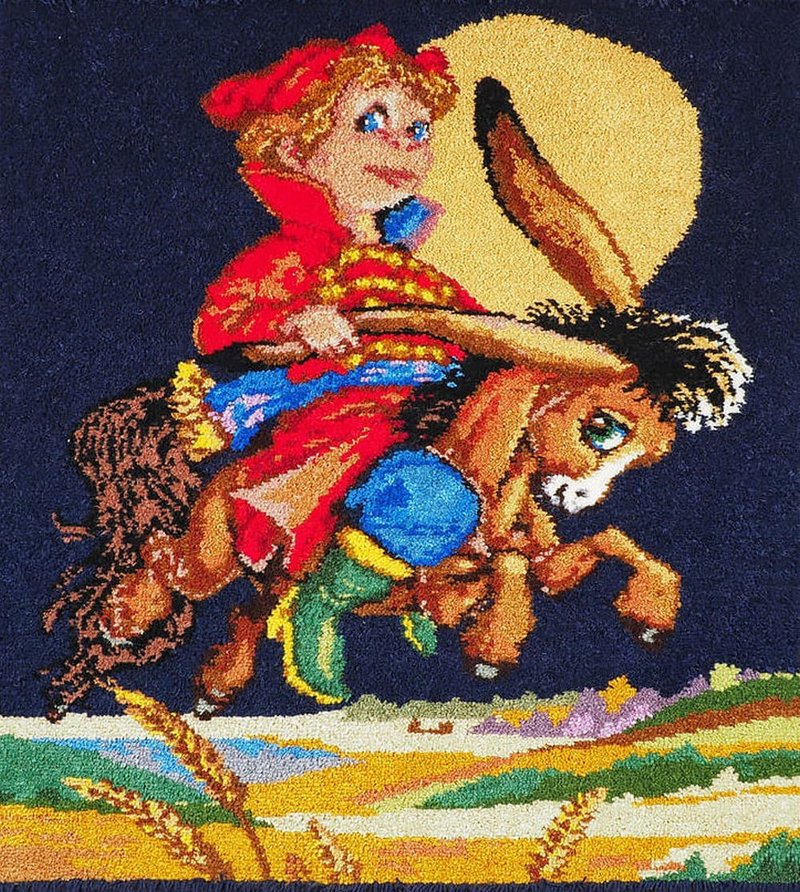 带马的苗圃波西米亚自然地毯/手工制作的儿童床边蓬松地毯 - 地垫/地毯 - 棉．麻 多色