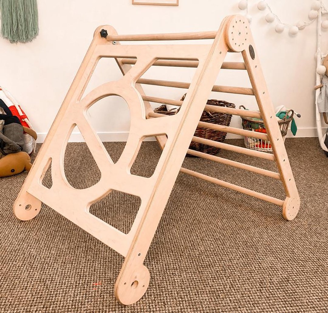 Climbing Triangle Ladder Climber, Wooden Indoor Play Jungle Gyms for Toddlers - 儿童家具 - 木头 多色