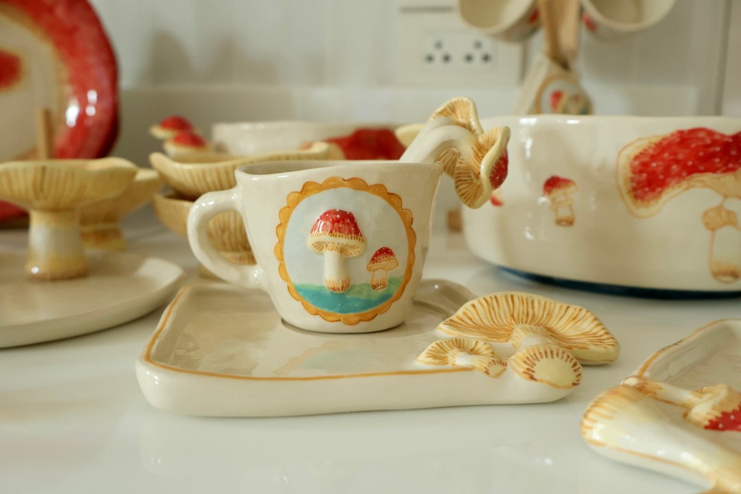 蘑菇咖啡杯 - 花瓶/陶器 - 陶 红色