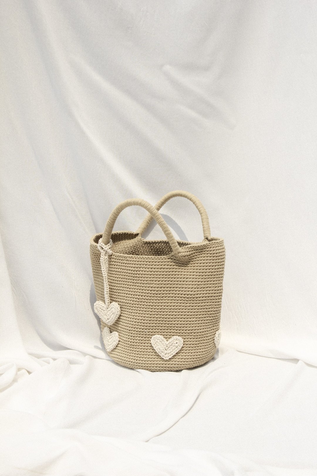 Heart Patchwork on Bucket hand bags (Khaki) - 手提包/手提袋 - 其他材质 卡其色