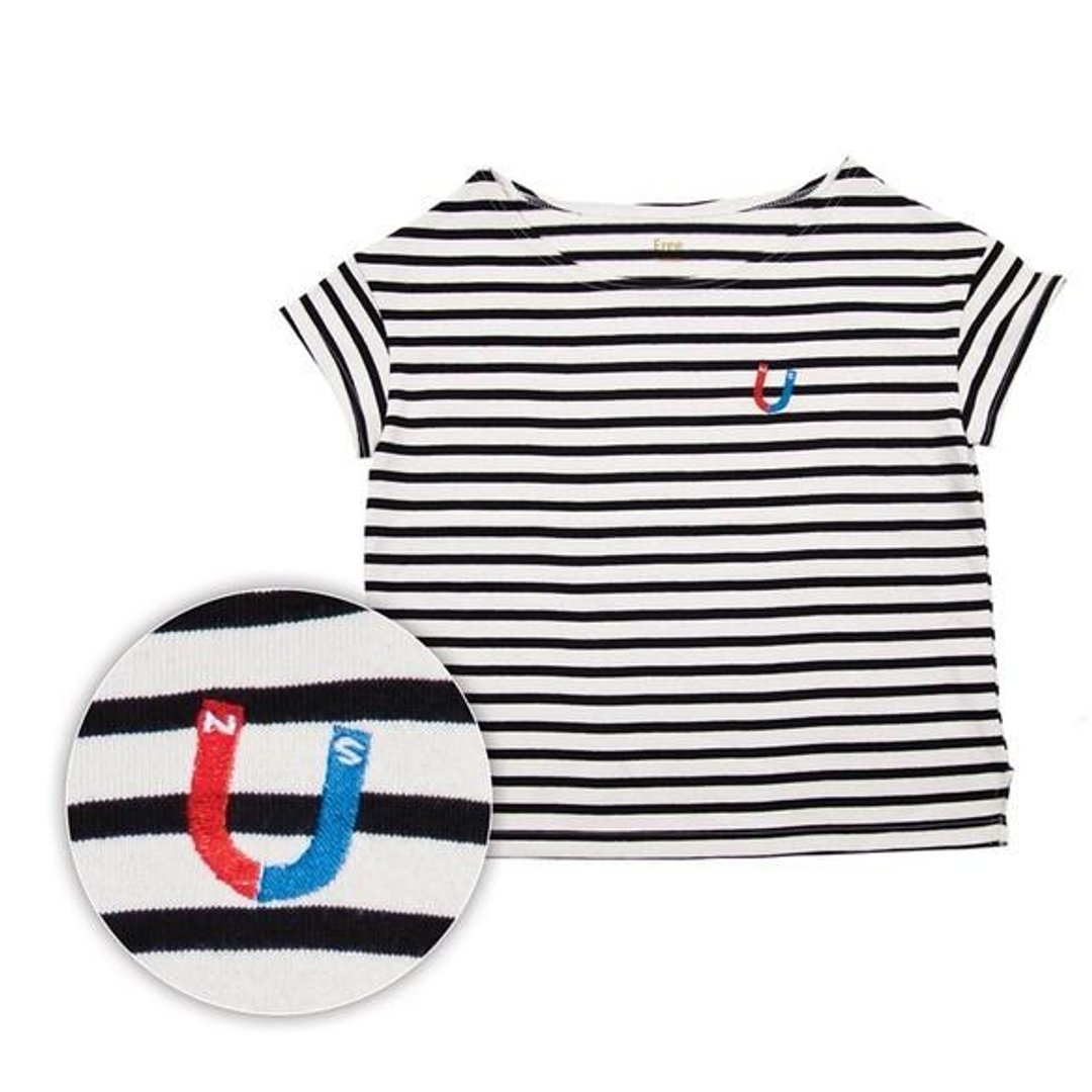 cotton 100. Border fabric use. Original from the body. U-shaped magnet T-shirt - 女装 T 恤 - 棉 白色