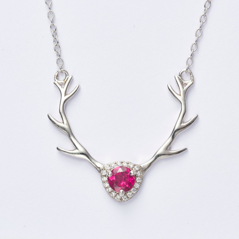 寻鹿 |红石榴石 鹿 珠宝级 生命力 妇科 宝石项链 925纯银 - 项链 - 水晶 红色