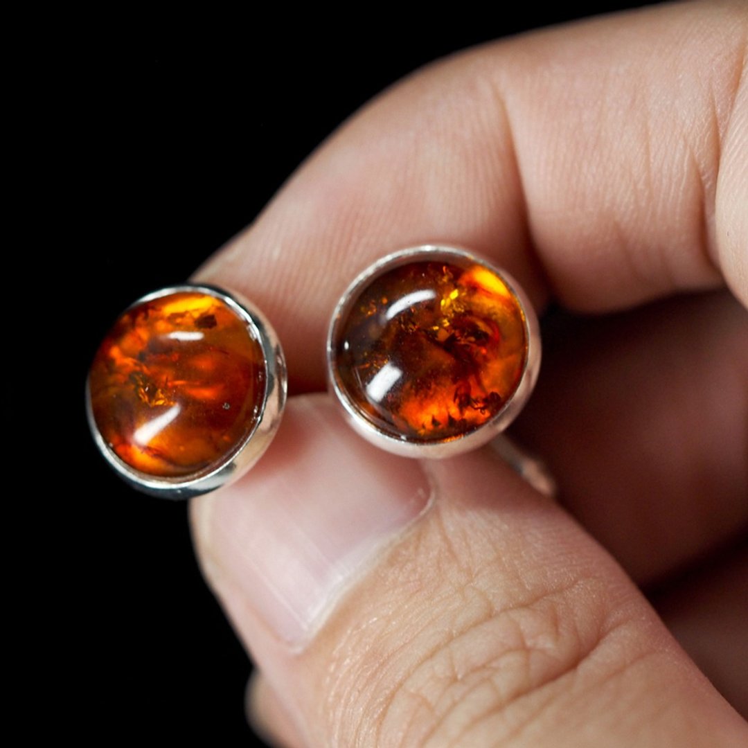 Amber Gemstone Silver Cufflinks | Small Cuff Links | Gift for men him - 袖扣 - 宝石 橘色