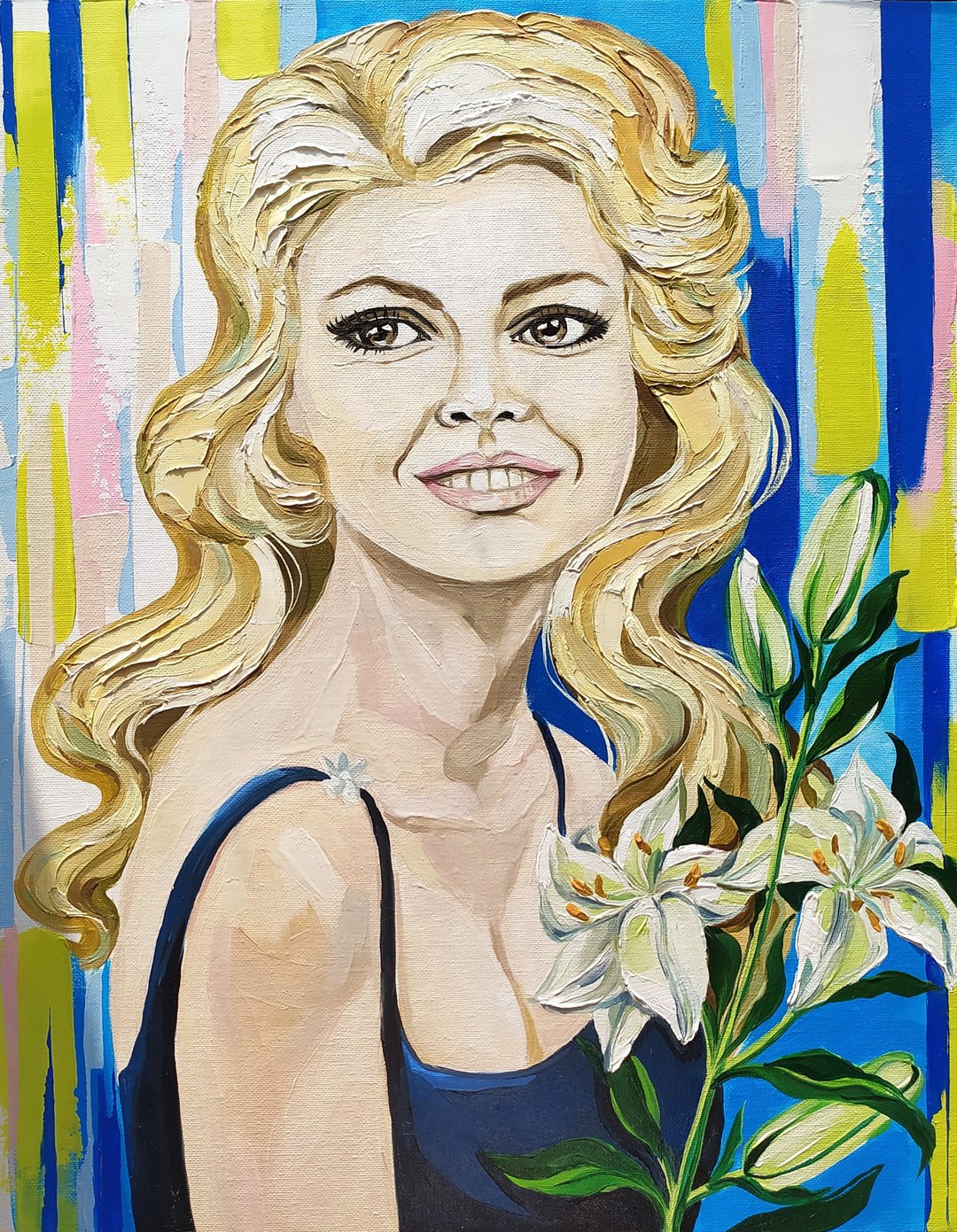Portrait of Brigitte Bardot. Spring in Paris oil painting - 墙贴/壁贴 - 其他材质 蓝色