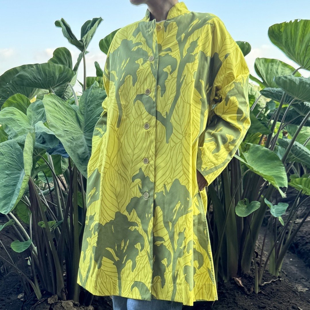工坊外套 美人蕉 光 黄色与橄榄绿 - 洋装/连衣裙 - 棉 黄色