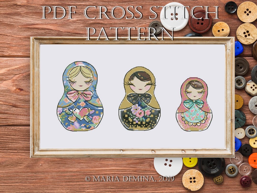Matryoshkas / Russian dolls / nesting dolls I PDF cross stitch pattern - 手工艺教程/工具书 - 其他材质 