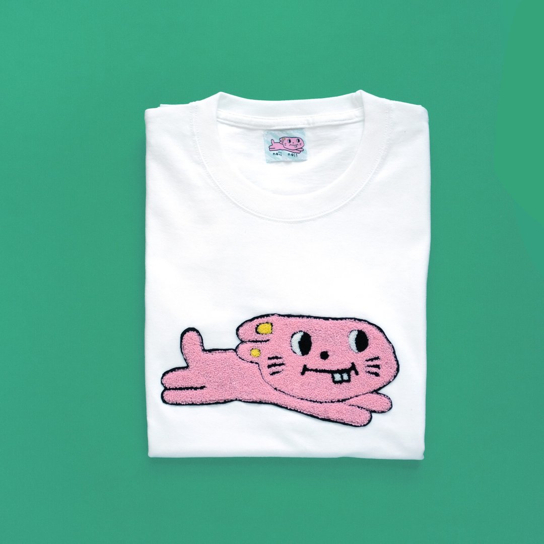 兔子毛毛绣质感厚棉tee - 女装 T 恤 - 棉 粉红色