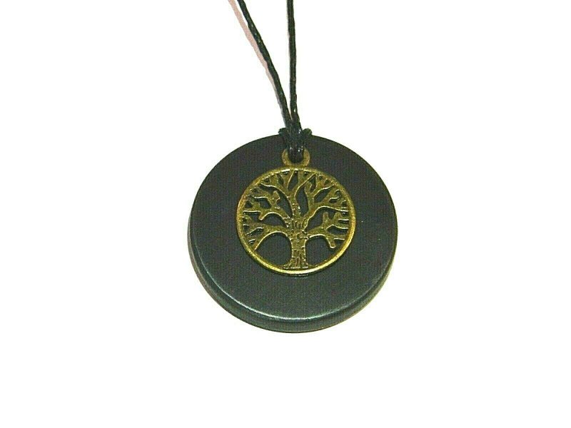 Shungite necklace, tree of life, shungite circle, black jewelry, healing stone - 项链 - 石头 黑色