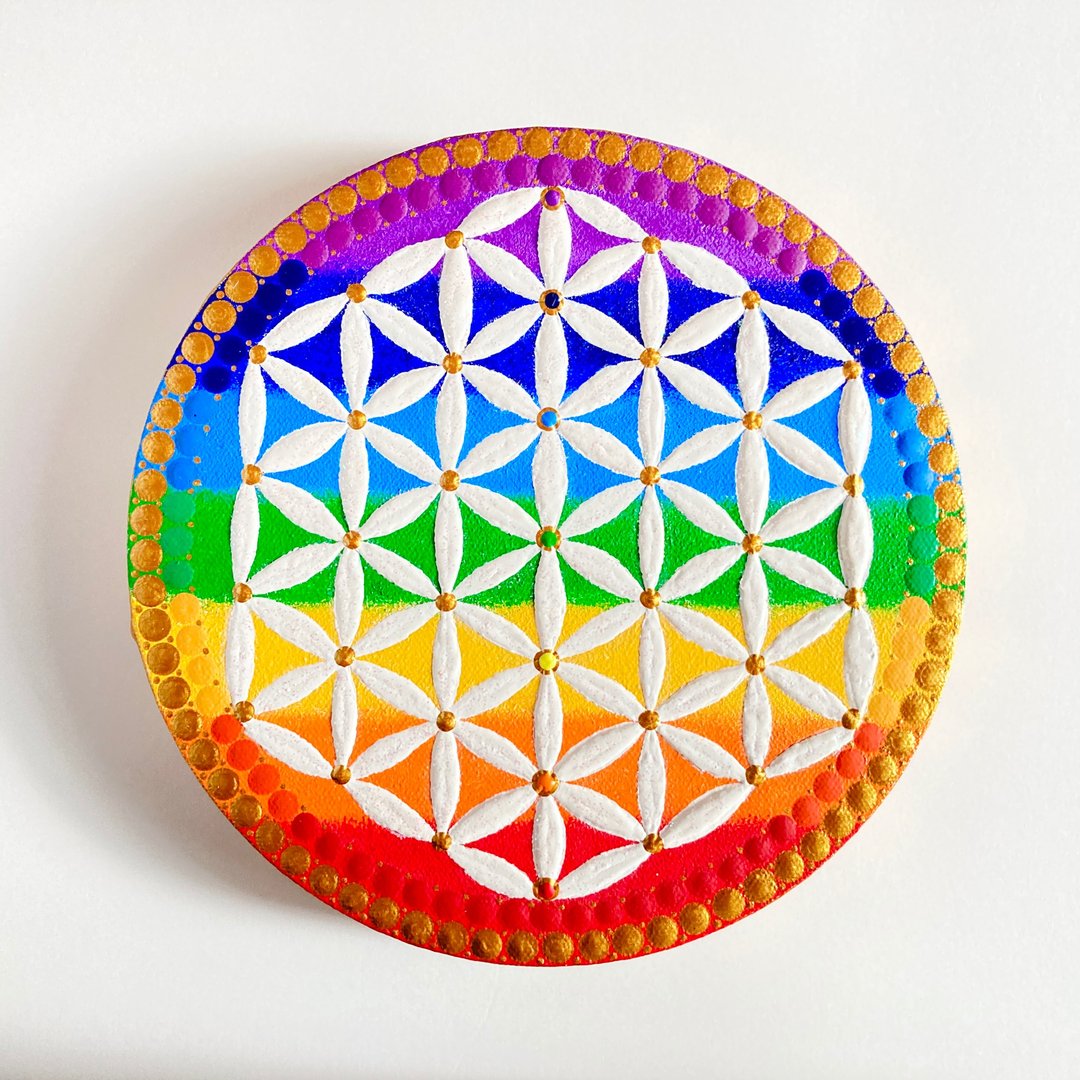 Dot Mandala Flower of Life Chakra Rainbow Color 20cm - 海报/装饰画/版画 - 棉．麻 多色