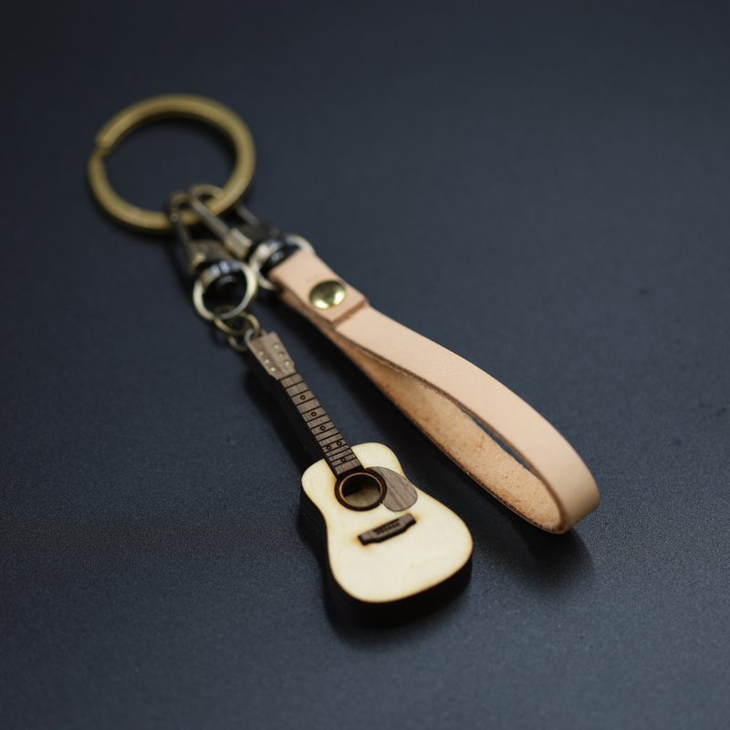 微缩空心吉他钥匙圈 (with牛皮吊饰)【小喆坊】 - 钥匙链/钥匙包 - 木头 