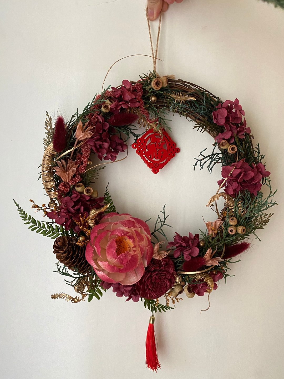 过年挂饰.新年花圈.喜气装饰.过年装饰.过年礼.新年花礼.花礼 - 干燥花/捧花 - 植物．花 红色