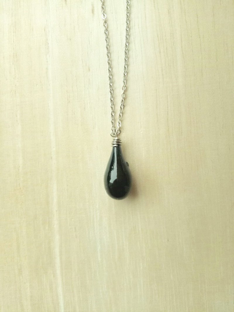 迷你水滴琉璃香水精油扩香瓶不锈钢项链(2色可选) - 项链 - 琉璃 多色