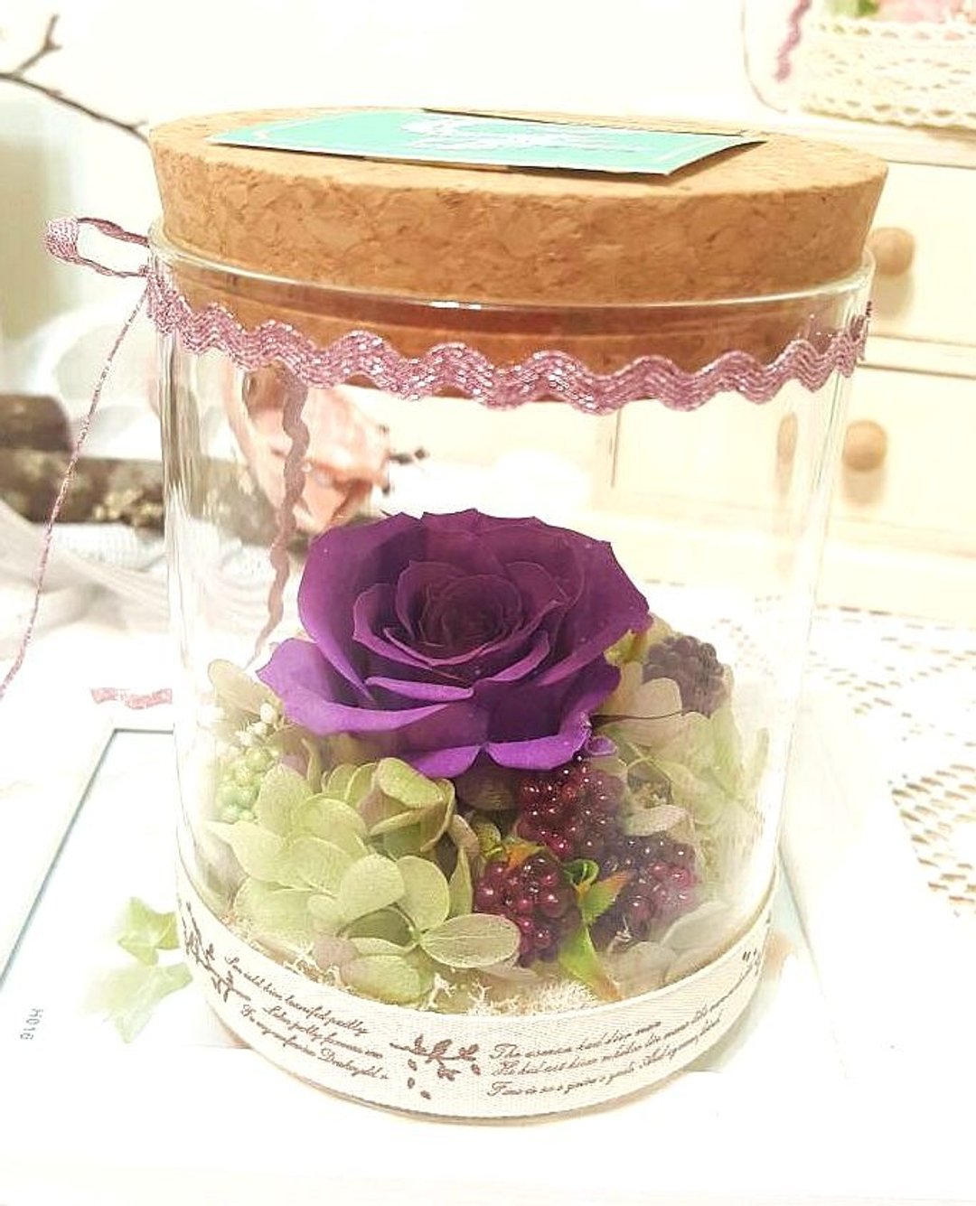l 瓶中精灵 带灯玻璃瓶花礼-钟爱紫 l *情人*爱情*装饰*不凋花.恒星花.永生花*交换礼物 - 植栽/盆栽 - 植物．花 紫色