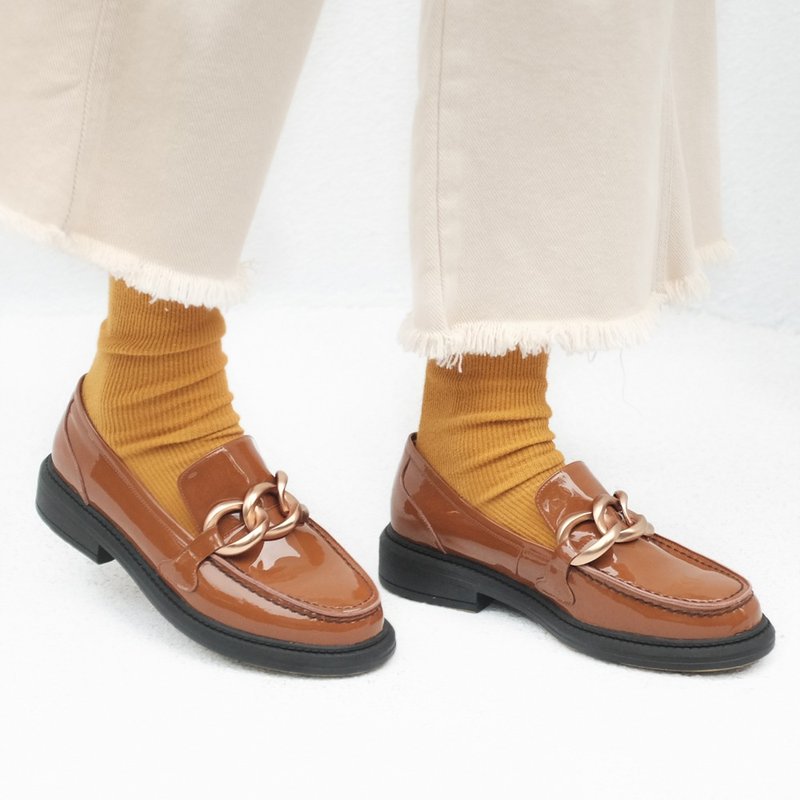 增高厚底! 外缝线漆皮文艺乐福鞋 橘咖 MIT 全真皮 -铁锈橘(现+预 - 女款牛津鞋/乐福鞋 - 真皮 橘色
