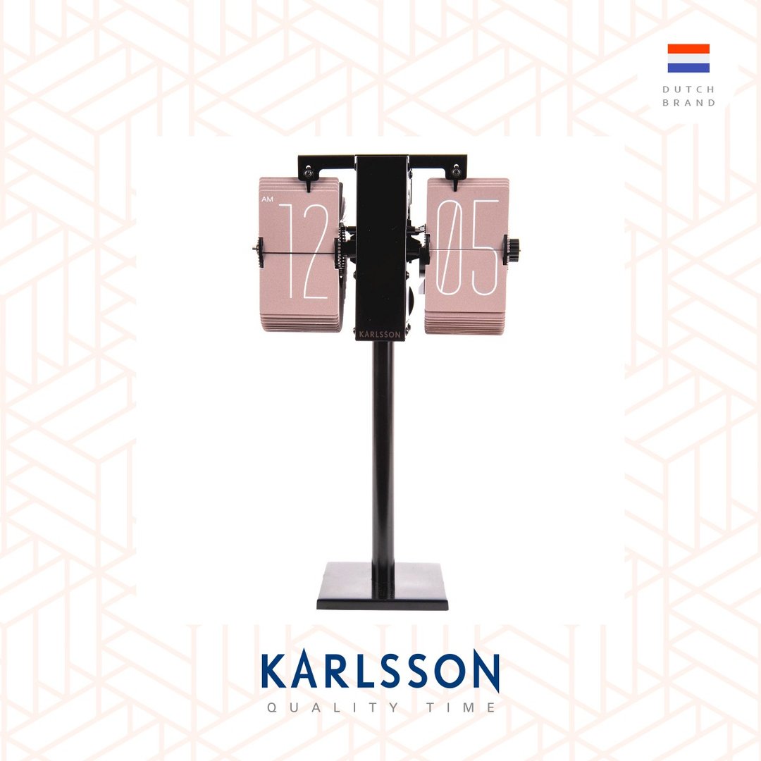 荷兰Karlsson, Flip clock No Case mini pink, black stand - 时钟/闹钟 - 其他金属 粉红色