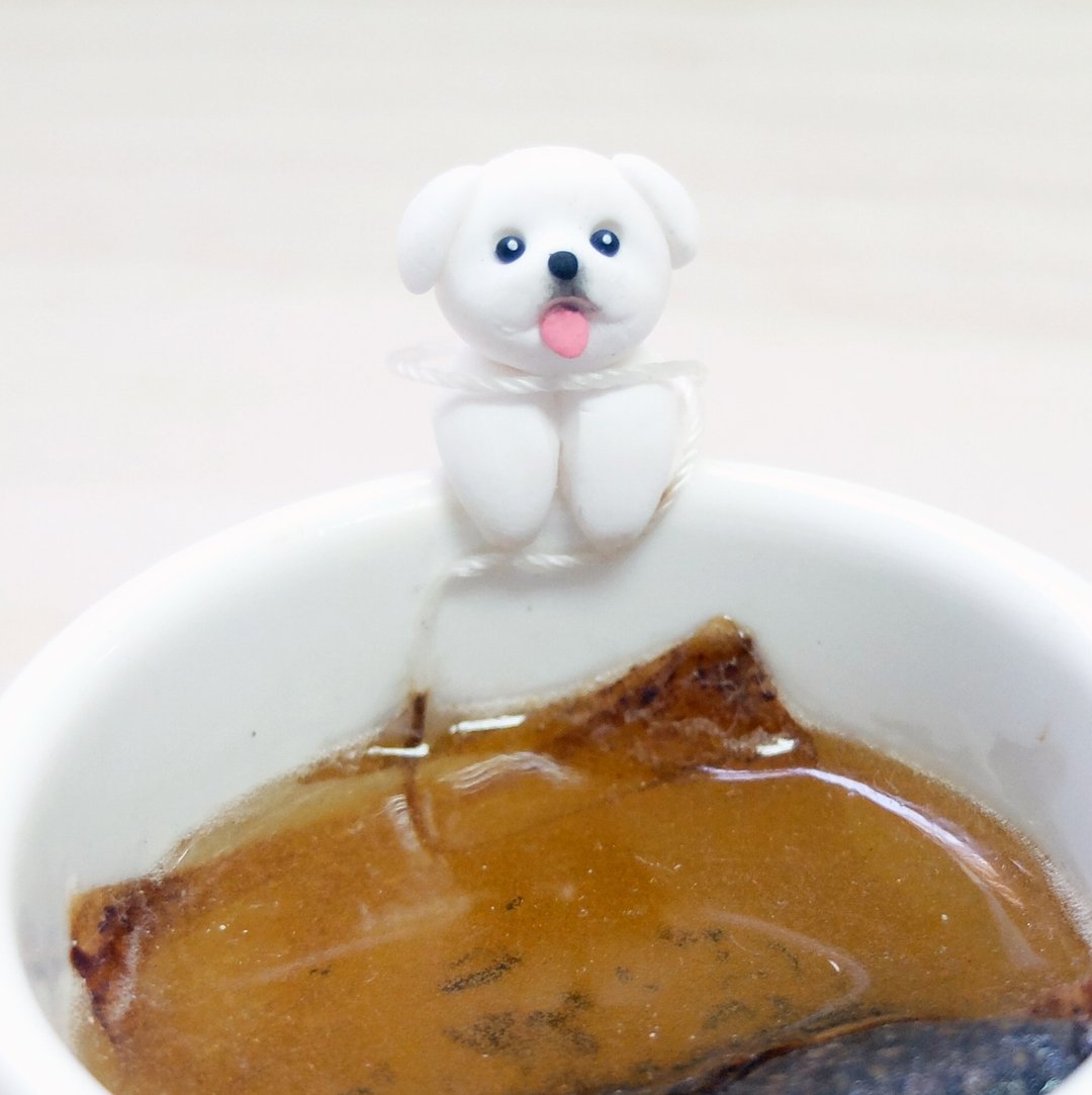 全手作 北京犬 京巴犬 窗边心意牌 / 杯缘子 茶包架 (两用) - 摆饰 - 粘土 透明