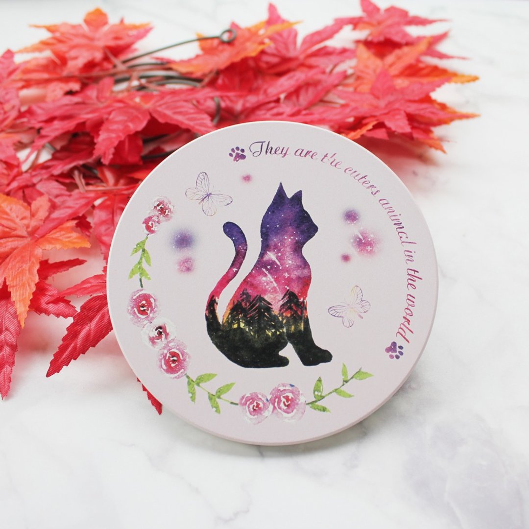 陶瓷吸水杯垫  星空猫系列  紫霞 - 杯垫 - 陶 紫色