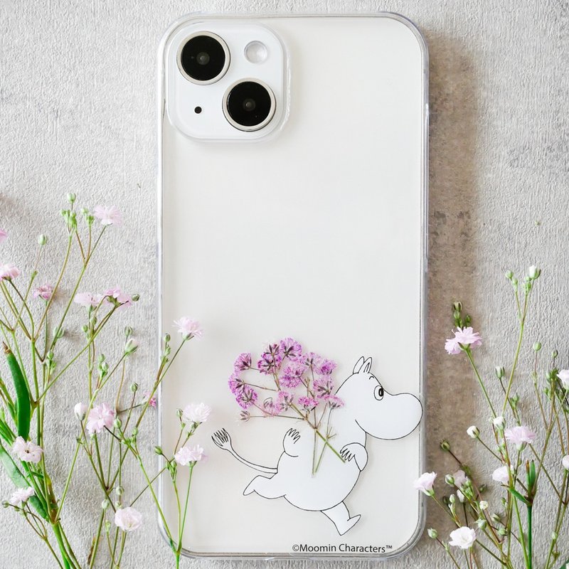 【Pinkoi x Moomin】姆明和霞草 iPhone 压花手机壳 - 手机壳/手机套 - 树脂 透明
