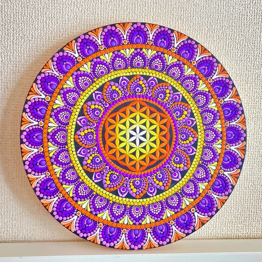 Sunset Flower of Life Dot Mandala 30cm - 海报/装饰画/版画 - 棉 多色