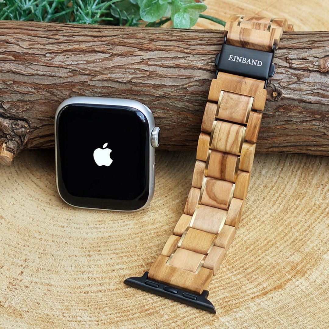 【木制表带】EINBAND AppleWatch 苹果手表 天然木表带 木质表带 20mm【橄榄木×金色】 - 女表 - 木头 咖啡色