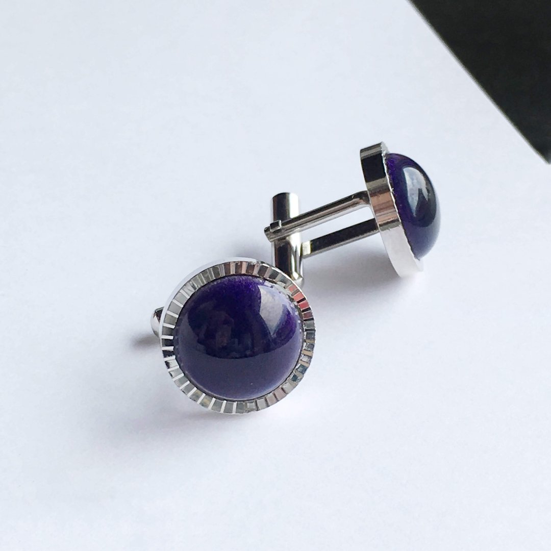 Diamond cut [Violet Violet] Cloisonne Cufflinks Cufflinks Pure Silver Cloisonne Cloisonne - 袖扣 - 其他材质 紫色