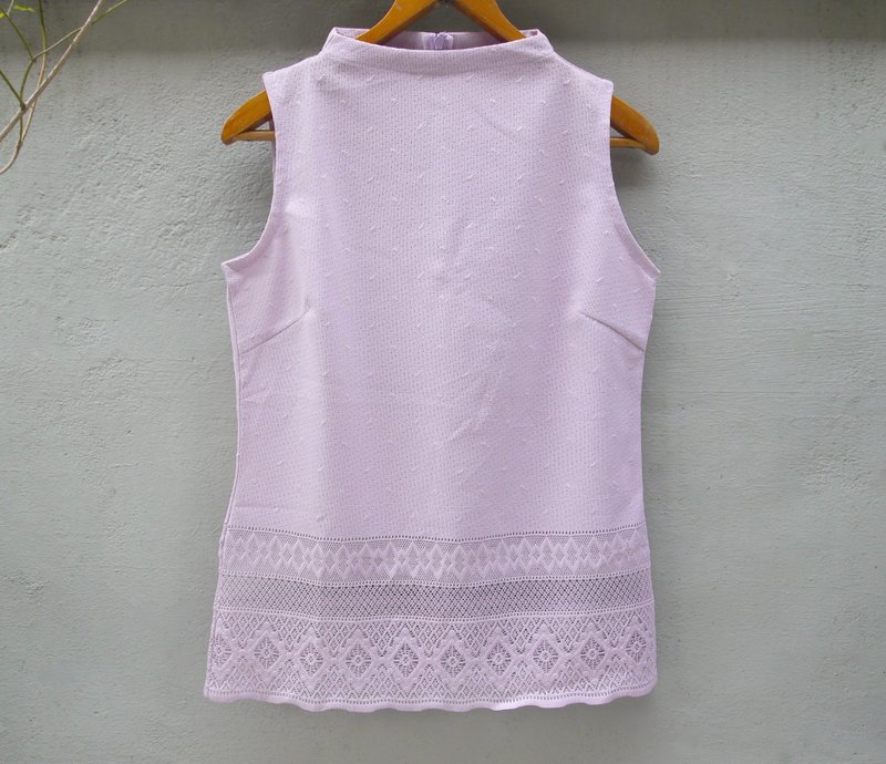FOAK古着 粉紫钩花镂空背心 - 女装背心 - 棉．麻 粉红色