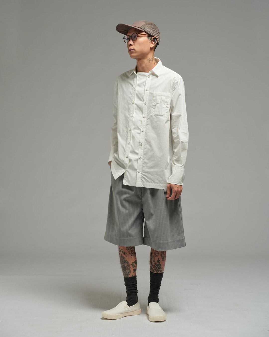 Unisex：拼贴门襟衬衫 (燕麦白) - 男装衬衫 - 棉．麻 白色