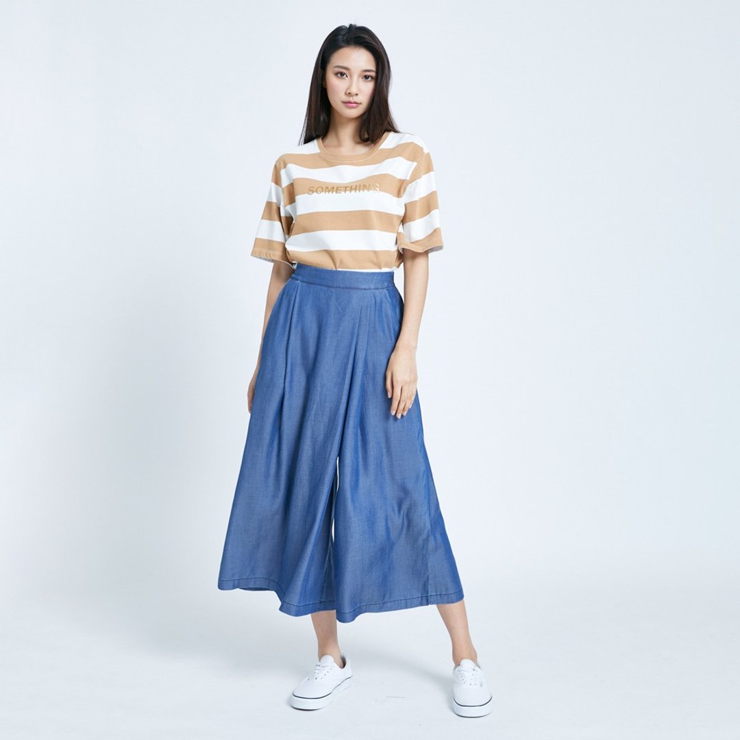 SOMETHING 天丝错位打折宽裤(拔浅蓝)#裤子#宽裤 - 女装长裤 - 其他材质 蓝色