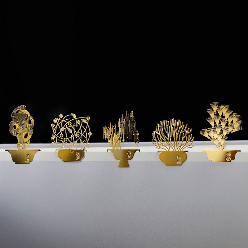 手心里鸿福满盆金属书签黄铜镀18K金送老师同学高档精致高级感 古 - 书签 - 其他金属 