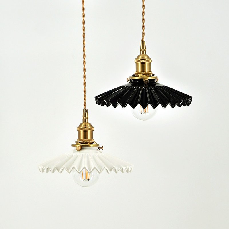 轻工业风 简约百折扇型玄关餐厅小吊灯 - 灯具/灯饰 - 陶 白色