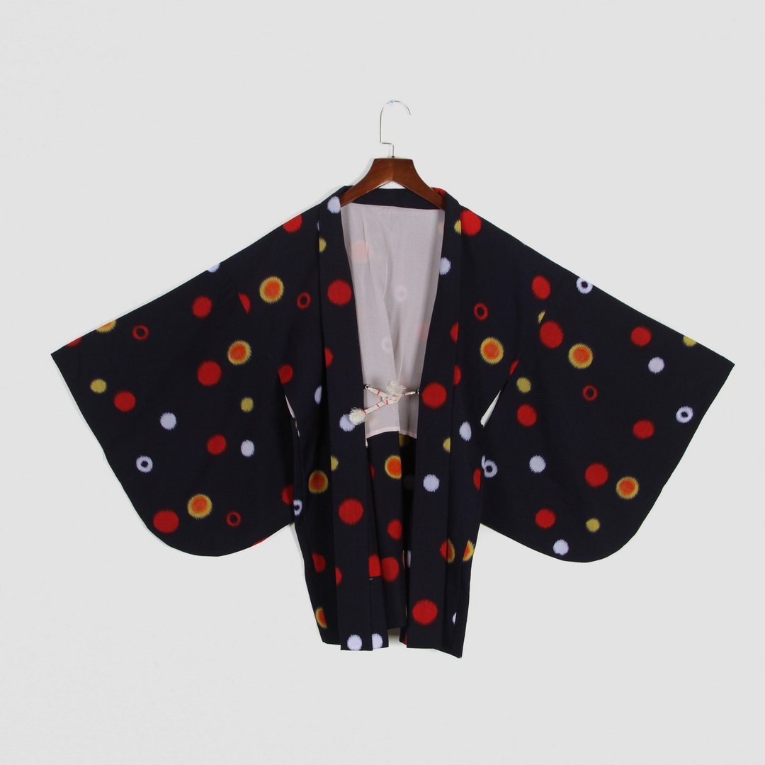 【蛋植物古着】星空萤火印花古着和服羽织 - 女装休闲/机能外套 - 其他人造纤维 黑色