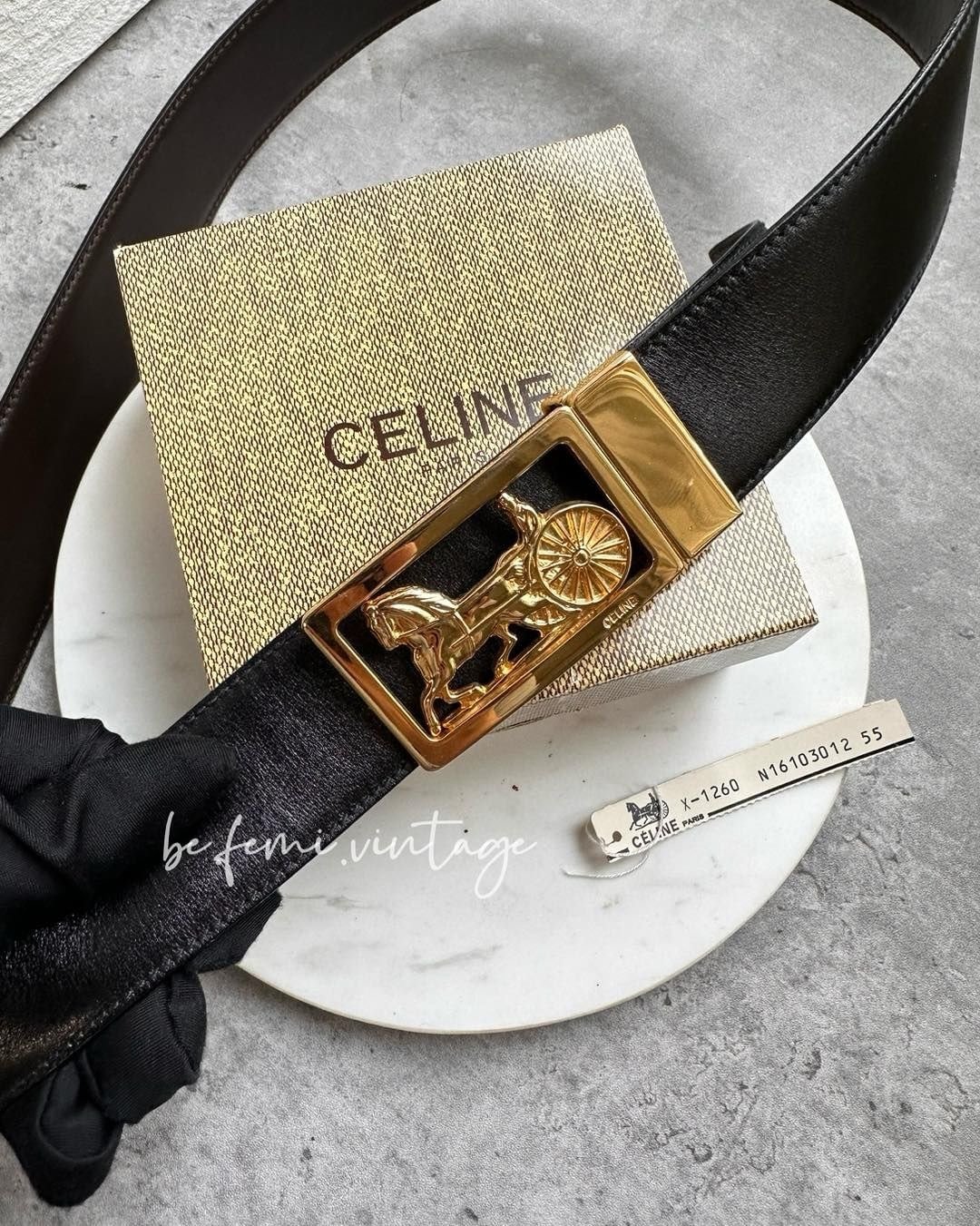 中古Celine金色大方扣马车黑色皮带 - 皮带/腰带 - 真皮 黑色