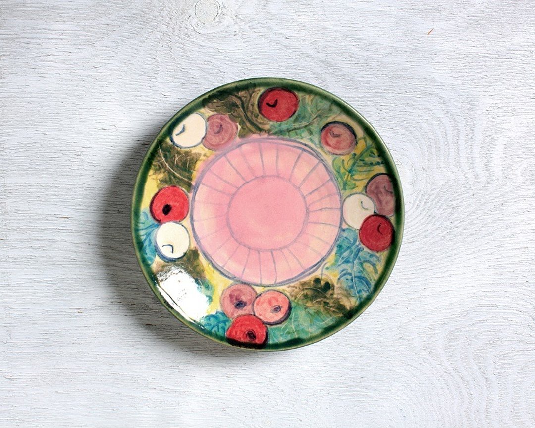 Color drawing dish of light rakugi - 花瓶/陶器 - 陶 多色