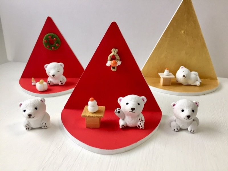 Polar bear's New Year and Christmas set - 玩偶/公仔 - 粘土 白色