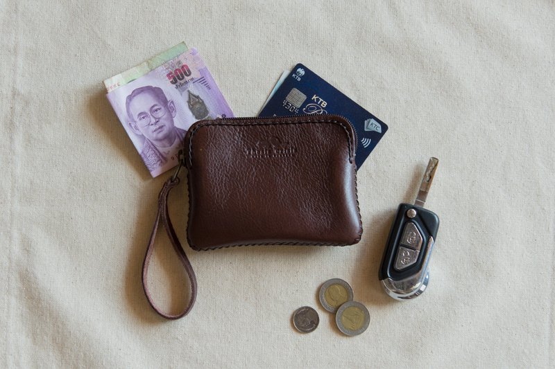 HANDMADE LEATHER SMALL COIN PURSE-DARK BROWN - 零钱包 - 真皮 咖啡色