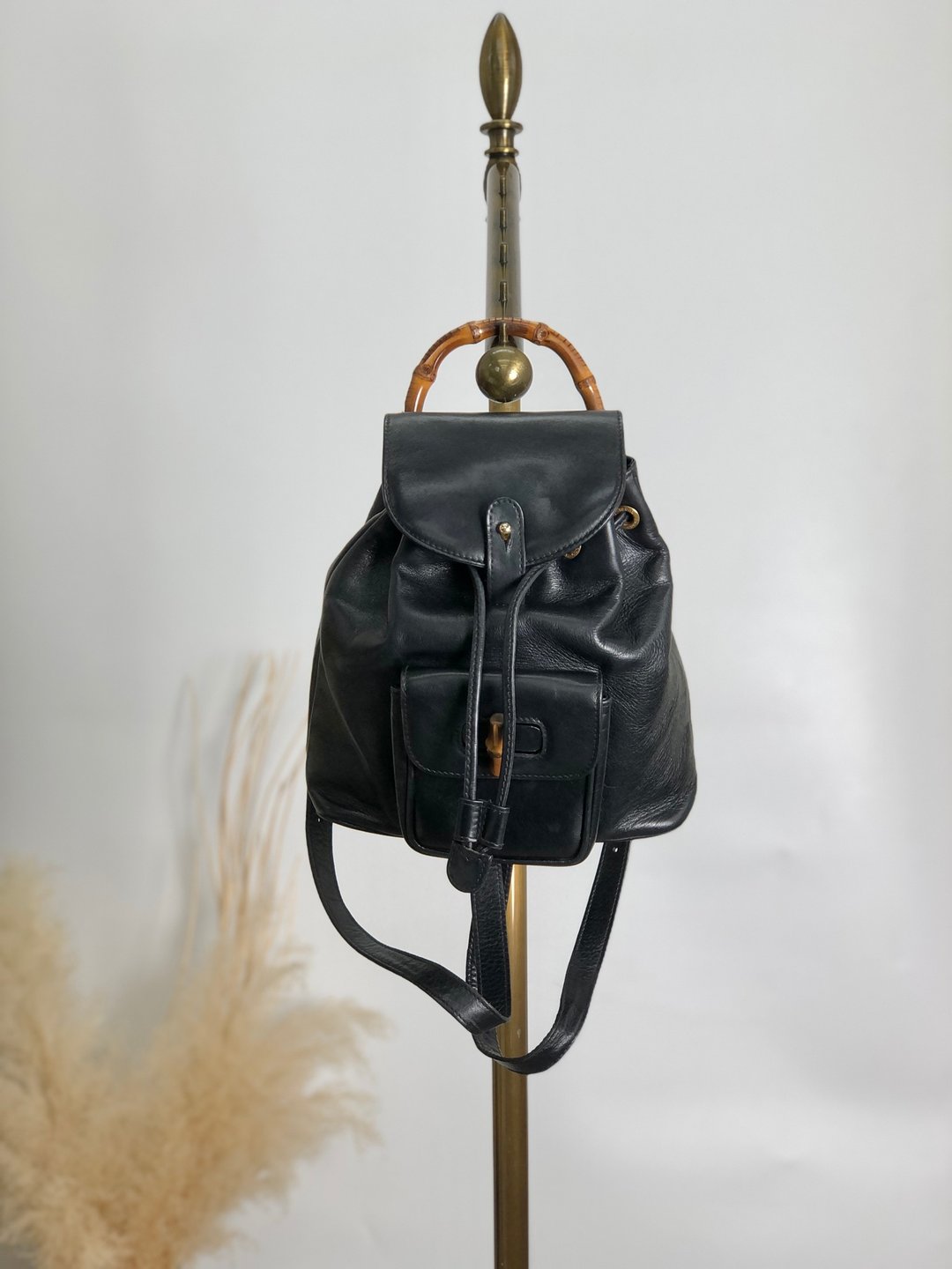 【日本直送，名牌二手包装】GUCCI 竹子背包黑皮革迷你包 背包 复古 rhm2ys - 后背包/双肩包 - 真皮 黑色