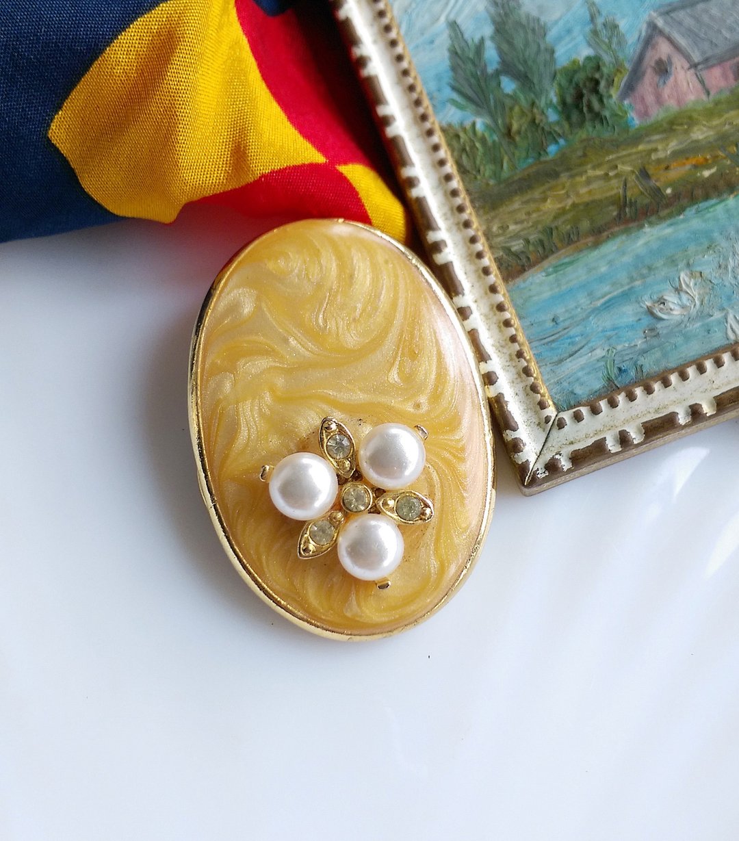 【西洋古董饰品】FLORIDAN 优雅仿珠花  围巾夹 丝巾扣 丝巾夹 - 其他 - 其他金属 金色